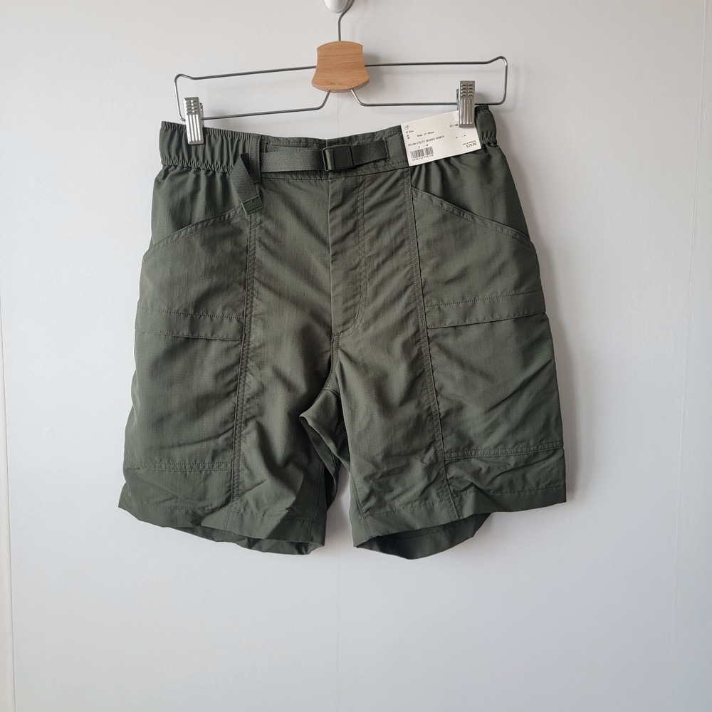 uniqlo men's nylon utility geared shorts size s olive outdoor belted gorpcore